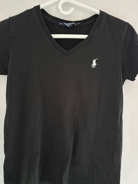 Ralph Lauren Sport Black V-Neck Polo Tee with White Pony Logo XS